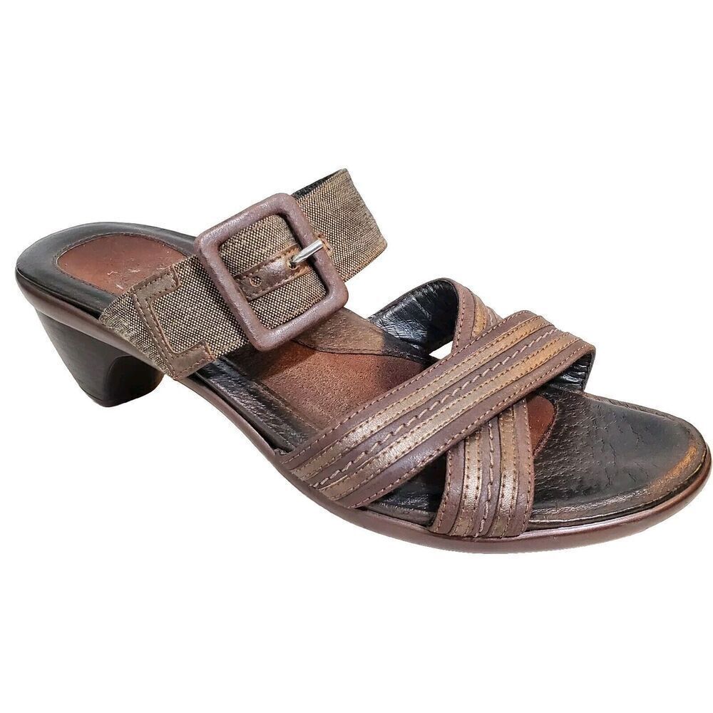 Naot Marvel Size 39 8-8.5 Buckle 2 tone Strap Brown Leather Slip-on Heels sandal